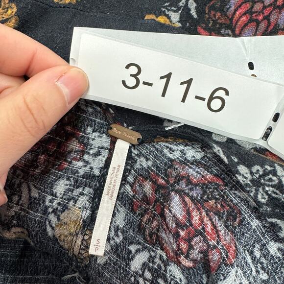 Free People Dress Womens Small Black Floral Smooth Talker Tunic Open Back Boho - Picture 4 of 9